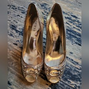 Guess metallic peeptoe heel